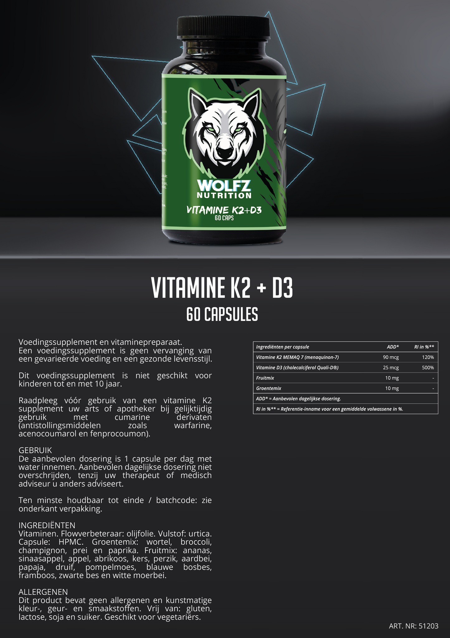 Vitamine K2 + D3 - 60 Capsules